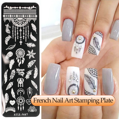 Γαλλικά Nail Art Πλάκα Σφράγισης Γεωμετρία Wave Line Πρότυπα Σχεδίου Flower Love Lace Stamp Nail Charm Mold Mold Εργαλεία στένσιλ