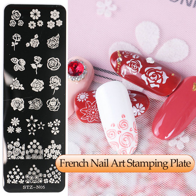Γαλλικά Nail Art Πλάκα Σφράγισης Γεωμετρία Wave Line Πρότυπα Σχεδίου Flower Love Lace Stamp Nail Charm Mold Mold Εργαλεία στένσιλ