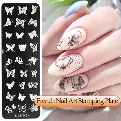 Γαλλικά Nail Art Πλάκα Σφράγισης Γεωμετρία Wave Line Πρότυπα Σχεδίου Flower Love Lace Stamp Nail Charm Mold Mold Εργαλεία στένσιλ
