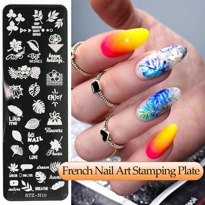 Γαλλικά Nail Art Πλάκα Σφράγισης Γεωμετρία Wave Line Πρότυπα Σχεδίου Flower Love Lace Stamp Nail Charm Mold Mold Εργαλεία στένσιλ