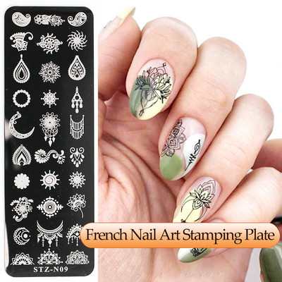 Γαλλικά Nail Art Πλάκα Σφράγισης Γεωμετρία Wave Line Πρότυπα Σχεδίου Flower Love Lace Stamp Nail Charm Mold Mold Εργαλεία στένσιλ
