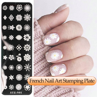 Γαλλικά Nail Art Πλάκα Σφράγισης Γεωμετρία Wave Line Πρότυπα Σχεδίου Flower Love Lace Stamp Nail Charm Mold Mold Εργαλεία στένσιλ