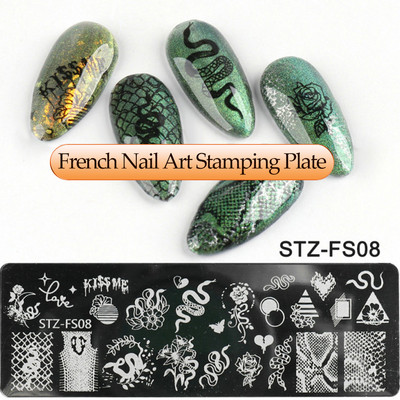 Γαλλικά Nail Art Πλάκα Σφράγισης Γεωμετρία Wave Line Πρότυπα Σχεδίου Flower Love Lace Stamp Nail Charm Mold Mold Εργαλεία στένσιλ
