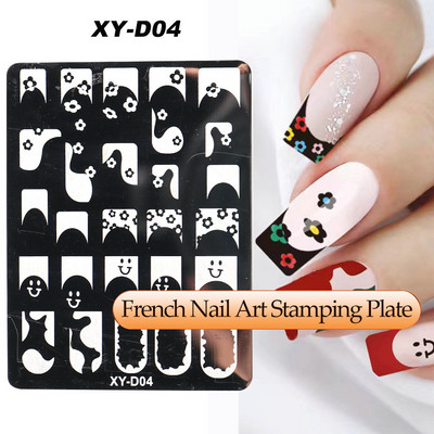 Γαλλικά Nail Art Πλάκα Σφράγισης Γεωμετρία Wave Line Πρότυπα Σχεδίου Flower Love Lace Stamp Nail Charm Mold Mold Εργαλεία στένσιλ