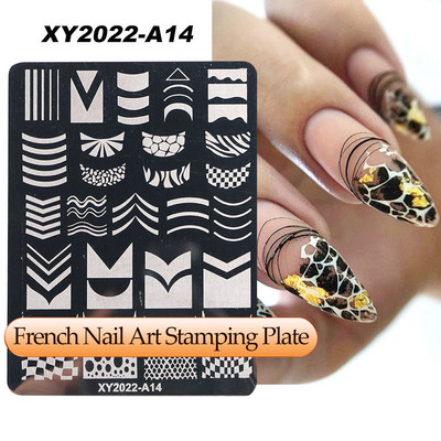 Γαλλικά Nail Art Πλάκα Σφράγισης Γεωμετρία Wave Line Πρότυπα Σχεδίου Flower Love Lace Stamp Nail Charm Mold Mold Εργαλεία στένσιλ