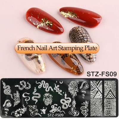 Γαλλικά Nail Art Πλάκα Σφράγισης Γεωμετρία Wave Line Πρότυπα Σχεδίου Flower Love Lace Stamp Nail Charm Mold Mold Εργαλεία στένσιλ