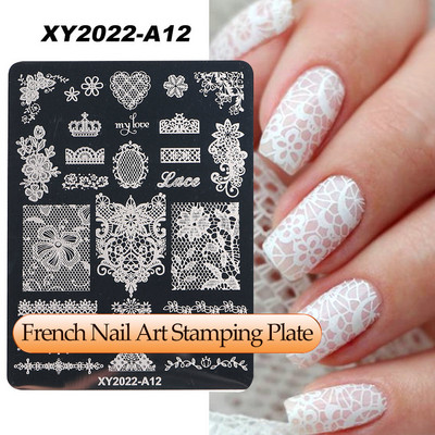Γαλλικά Nail Art Πλάκα Σφράγισης Γεωμετρία Wave Line Πρότυπα Σχεδίου Flower Love Lace Stamp Nail Charm Mold Mold Εργαλεία στένσιλ