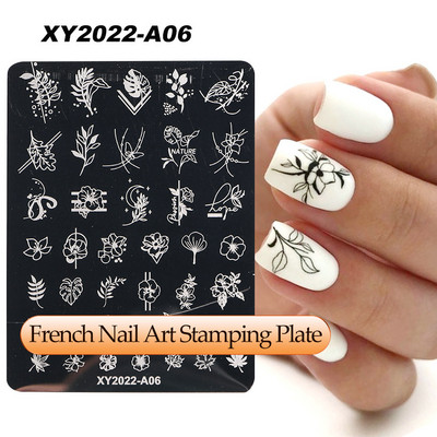 Γαλλικά Nail Art Πλάκα Σφράγισης Γεωμετρία Wave Line Πρότυπα Σχεδίου Flower Love Lace Stamp Nail Charm Mold Mold Εργαλεία στένσιλ