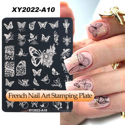 Γαλλικά Nail Art Πλάκα Σφράγισης Γεωμετρία Wave Line Πρότυπα Σχεδίου Flower Love Lace Stamp Nail Charm Mold Mold Εργαλεία στένσιλ