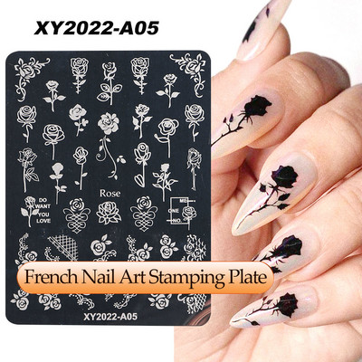 Γαλλικά Nail Art Πλάκα Σφράγισης Γεωμετρία Wave Line Πρότυπα Σχεδίου Flower Love Lace Stamp Nail Charm Mold Mold Εργαλεία στένσιλ