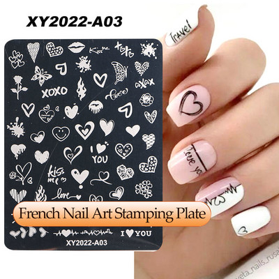 Γαλλικά Nail Art Πλάκα Σφράγισης Γεωμετρία Wave Line Πρότυπα Σχεδίου Flower Love Lace Stamp Nail Charm Mold Mold Εργαλεία στένσιλ