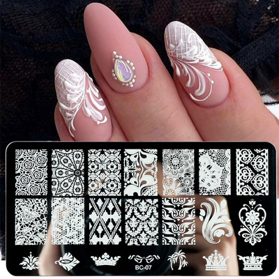 Γαλλικά Nail Art Πλάκα Σφράγισης Γεωμετρία Wave Line Πρότυπα Σχεδίου Flower Love Lace Stamp Nail Charm Mold Mold Εργαλεία στένσιλ