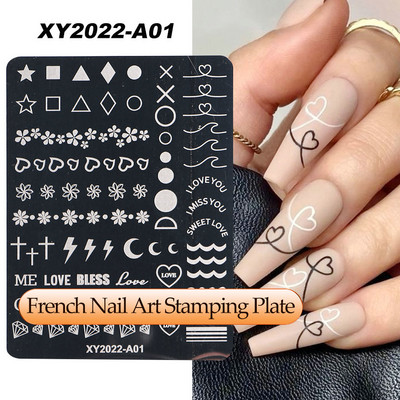 Γαλλικά Nail Art Πλάκα Σφράγισης Γεωμετρία Wave Line Πρότυπα Σχεδίου Flower Love Lace Stamp Nail Charm Mold Mold Εργαλεία στένσιλ