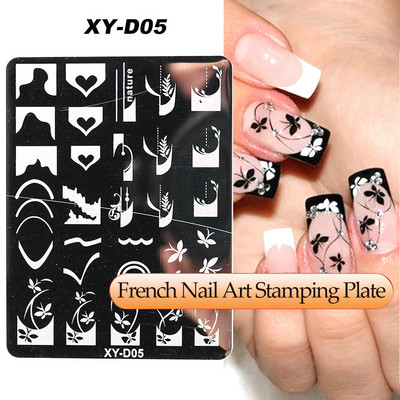 Γαλλικά Nail Art Πλάκα Σφράγισης Γεωμετρία Wave Line Πρότυπα Σχεδίου Flower Love Lace Stamp Nail Charm Mold Mold Εργαλεία στένσιλ