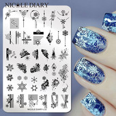 NICOLE DIARY Big Size Snowflakes Nail Stamping Plates Christmas Stamp for Nails Santa Snow Deer Sock Design Printing Stencil