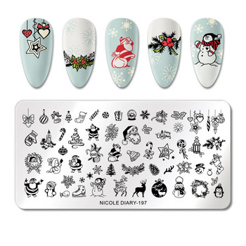 NICOLE DIARY Големи размери Снежинки Плочи за щамповане на нокти Коледен печат за нокти Дядо Коледа Снежен елен Дизайн на чорапи Шаблон за печат
