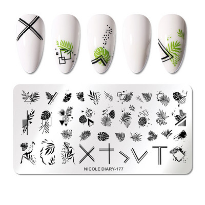 NICOLE DIARY Big Size Snowflakes Nail Stamping Plates Christmas Stamp for Nails Santa Snow Deer Sock Design Printing Stencil