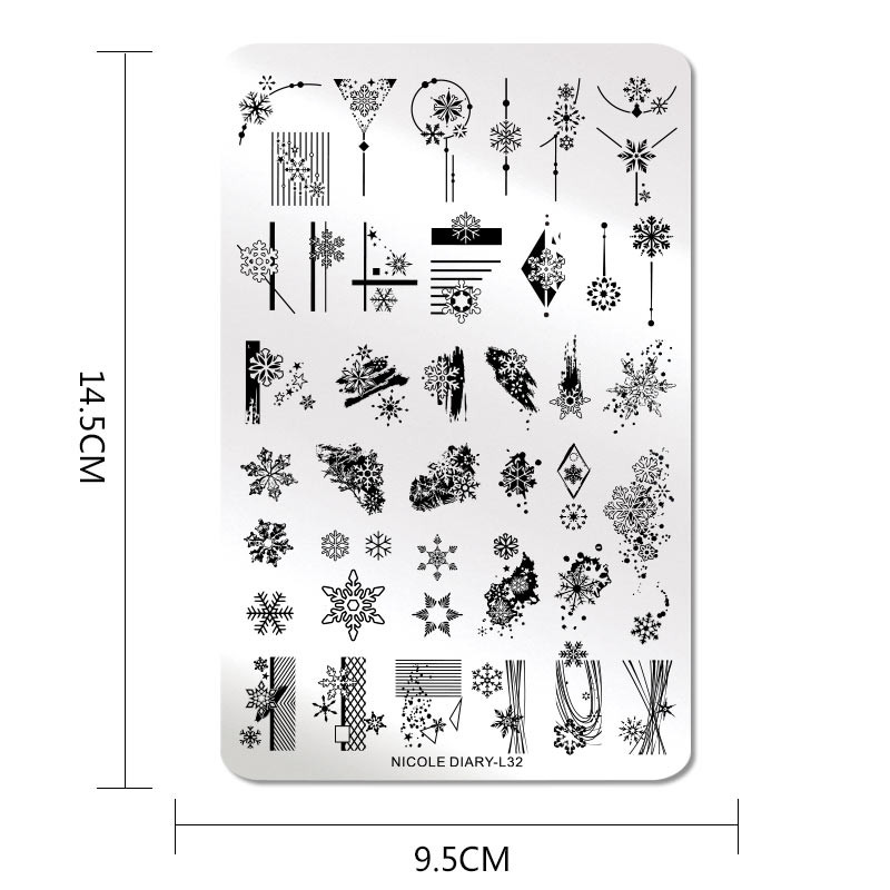 NICOLE DIARY Fulgi de zăpadă de marime farfurii pentru ștanțarea unghiilor Ștampila de Crăciun pentru unghii Moș Crăciun de zăpadă șosete șablon de imprimare