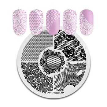 PICT YOU Плочи за щамповане на нокти Кръгли дантелени шарки Решетка от неръждаема стомана Цветя Дантела Дизайн на ноктите Печат Шаблон за плоча с изображение на ноктите