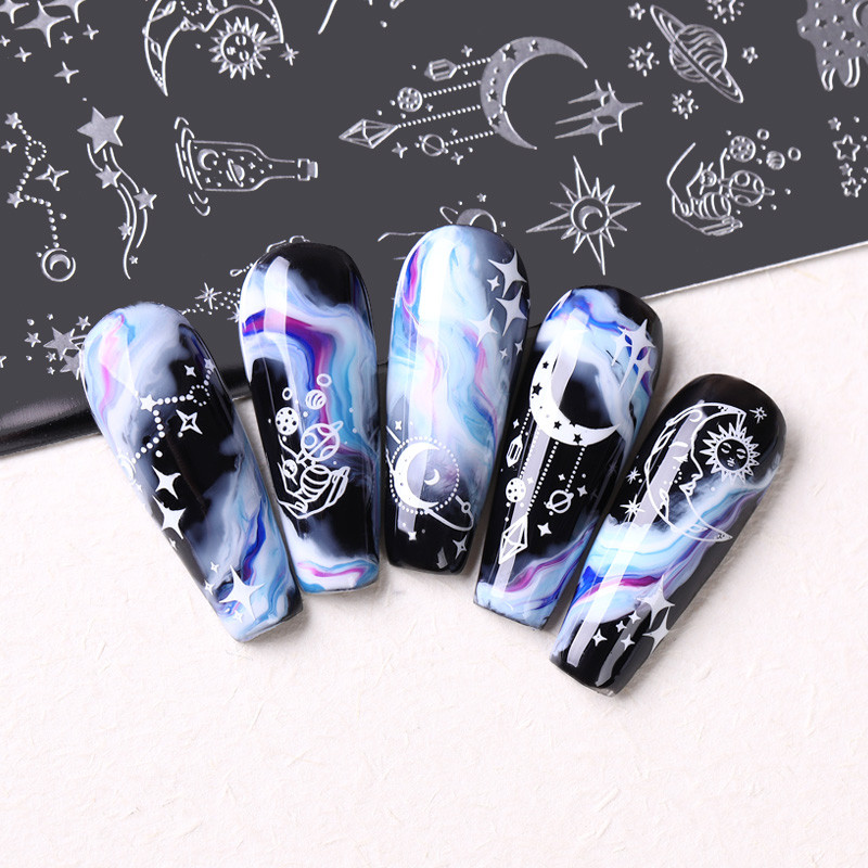 NICOLE DIARY Plăci de ștanțare cu design Star Bling Sky 12*4cm Șabloane de ștampile pentru arta unghiilor Ștampilarea pentru unghii Manichiură Instrument de imprimare