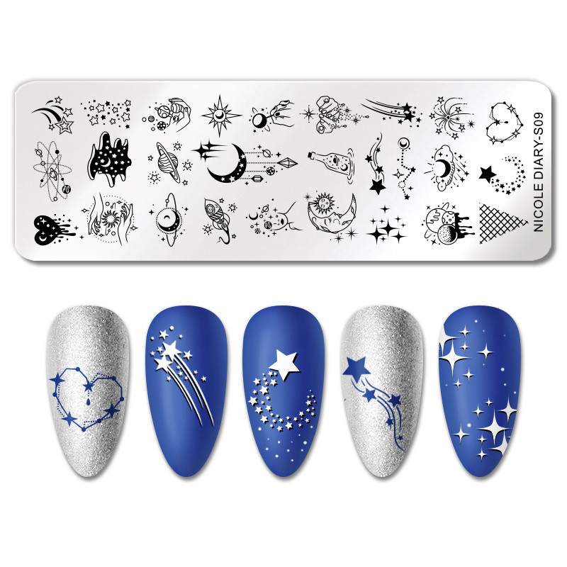 NICOLE DIARY Plăci de ștanțare cu design Star Bling Sky 12*4cm Șabloane de ștampile pentru arta unghiilor Ștampilarea pentru unghii Manichiură Instrument de imprimare