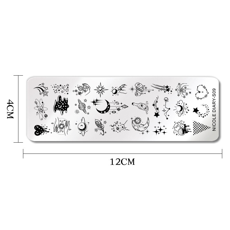 NICOLE DIARY Plăci de ștanțare cu design Star Bling Sky 12*4cm Șabloane de ștampile pentru arta unghiilor Ștampilarea pentru unghii Manichiură Instrument de imprimare