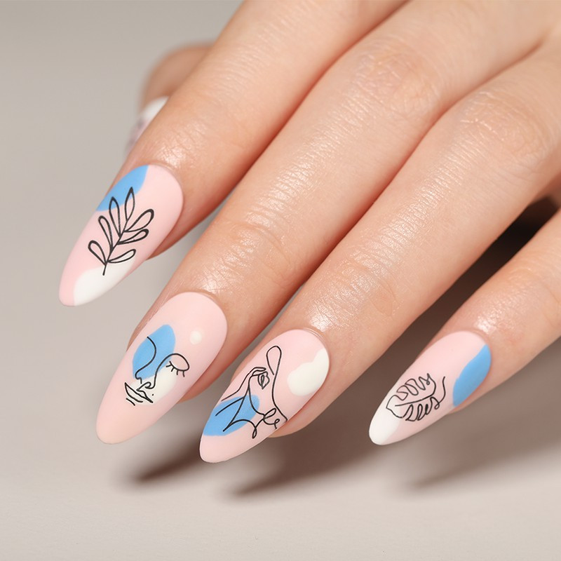 NICOLE DIARY Plăci de ștampilă cu design abstract al feței femeie, frunze, floare, șablon de ștanțare pentru arta unghiilor, șablon de imprimare, instrument de imagine