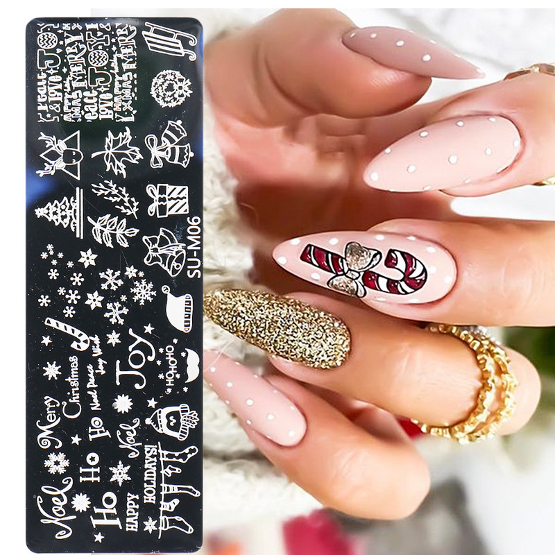 Plăci pentru ștanțare pentru unghii de Crăciun Fulg de nea de Crăciun Elan Cadouri de Moș Crăciun Model tematic Plăci cu imagini pentru arta unghiilor Instrumente pentru șablon LESUM01-06