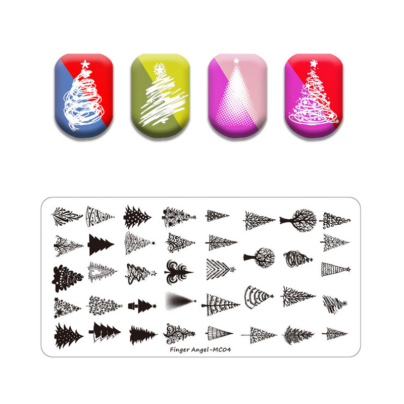 Plăci pentru ștanțare Crăciun Fericit Pom de Crăciun Om de zăpadă Placă de ștampilă Frunză geometrică din oțel inoxidabil Nail Art Placă de imagine Șablon