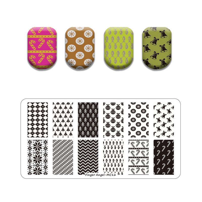 Plăci pentru ștanțare Crăciun Fericit Pom de Crăciun Om de zăpadă Placă de ștampilă Frunză geometrică din oțel inoxidabil Nail Art Placă de imagine Șablon