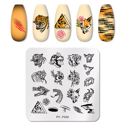 PICT You Nagu apzīmogošanas plāksnes Dzīvnieki Sērija Nail Art štancēšanas veidņu dizains Nerūsējošā tērauda trafaretu rīki DIY Nail Art Plate