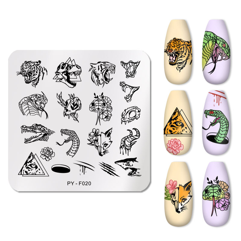 PICT You plăci de ștanțare pentru unghii Seria de animale Șablon de ștanțare pentru arta unghiilor Unelte pentru șabloane din oțel inoxidabil Placă pentru unghii DIY