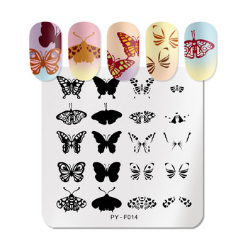 PICT You Square Butterfly Nail Stamping Plates Stencil Инструменти от неръждаема стомана Nail Art Stamp Design Шаблон за щамповане