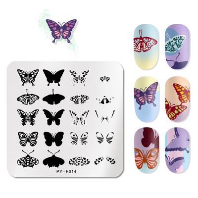 PICT You Square Butterfly Plăci de ștanțare pentru unghii Stencil Instrumente din oțel inoxidabil Nail Art Stamp Design Template Șablon