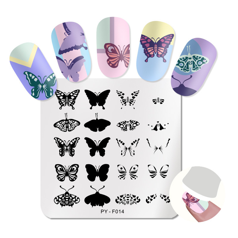 PICT You Square Butterfly Plăci de ștanțare pentru unghii Stencil Instrumente din oțel inoxidabil Nail Art Stamp Design Template Șablon