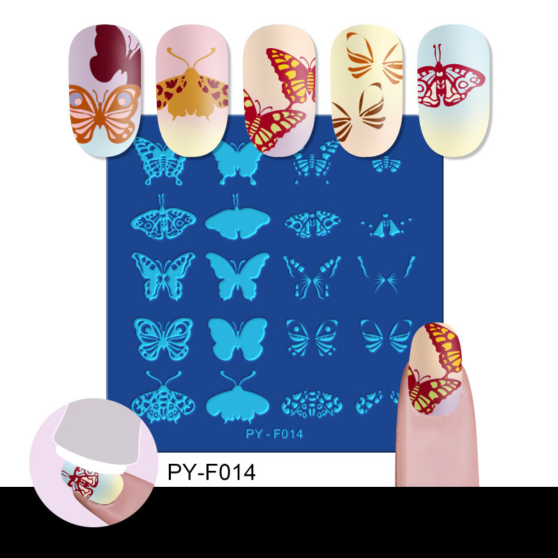 PICT You Square Butterfly Plăci de ștanțare pentru unghii Stencil Instrumente din oțel inoxidabil Nail Art Stamp Design Template Șablon