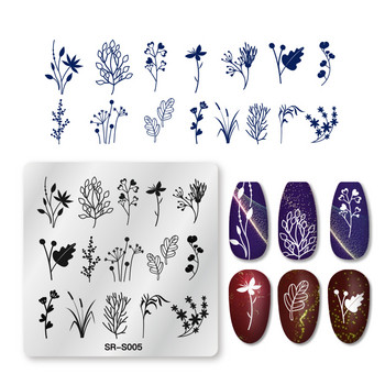 T-TIAO CLUB Мраморни райета Плочи за щамповане на нокти Растения Листа Цвете Френска плоча за нокти Шаблон Дизайн от неръждаема стомана