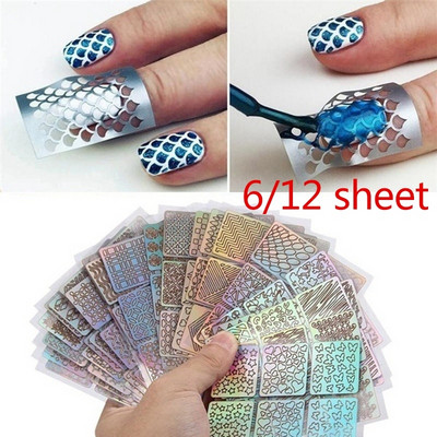24.06.12 Leht/komplekt DIY Nail Art Õõnes 3D Laserkleebis Šabloon Geellakk Küünte Vinüülotste ülekandejuhend Mall Küünekleebised