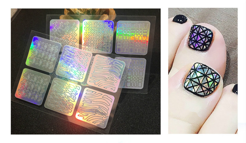 6/12/24 foi/set DIY Nail Art Hollow 3D Laser Autocolant Stencil Gel Polish Nail Vinyl Tip Ghid de transfer șablon Nail Decals