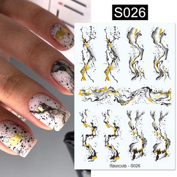 Harunouta Мраморни цъфтящи 3D фолио стикери за нокти Златни бронзиращи листа Цвете за ноктопластика Дизайн Пролетни ваденки Маникюр Декорация