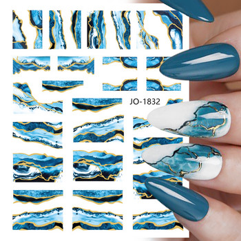 Harunouta Мраморни цъфтящи 3D фолио стикери за нокти Златни бронзиращи листа Цвете за ноктопластика Дизайн Пролетни ваденки Маникюр Декорация