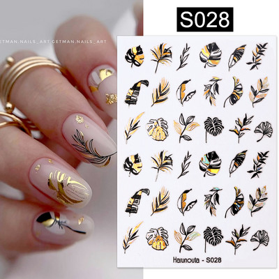 Harunouta Marble Blooming 3D Foil Αυτοκόλλητα νυχιών Χρυσό Bronzing Leaf Flower For Nail Art Design Ανοιξιάτικες χαλκομανίες Διακόσμηση μανικιούρ