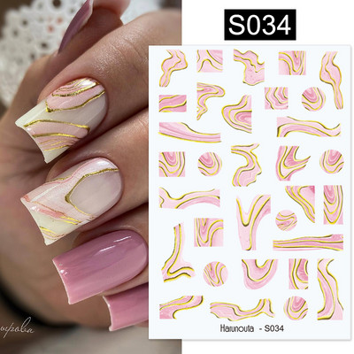 Harunouta Marble Blooming 3D Foil Αυτοκόλλητα νυχιών Χρυσό Bronzing Leaf Flower For Nail Art Design Ανοιξιάτικες χαλκομανίες Διακόσμηση μανικιούρ