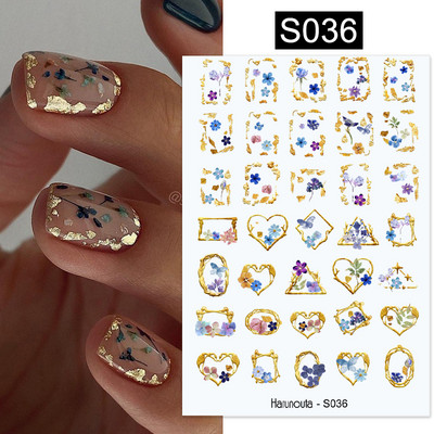 Harunouta Marble Blooming 3D Foil Αυτοκόλλητα νυχιών Χρυσό Bronzing Leaf Flower For Nail Art Design Ανοιξιάτικες χαλκομανίες Διακόσμηση μανικιούρ