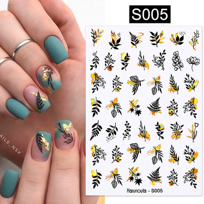 Harunouta Marble Blooming 3D Foil Αυτοκόλλητα νυχιών Χρυσό Bronzing Leaf Flower For Nail Art Design Ανοιξιάτικες χαλκομανίες Διακόσμηση μανικιούρ