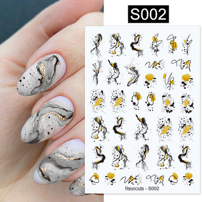 Harunouta Marble Blooming 3D Foil Αυτοκόλλητα νυχιών Χρυσό Bronzing Leaf Flower For Nail Art Design Ανοιξιάτικες χαλκομανίες Διακόσμηση μανικιούρ