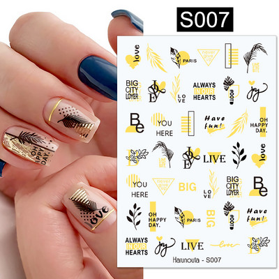 Harunouta Marble Blooming 3D Foil Αυτοκόλλητα νυχιών Χρυσό Bronzing Leaf Flower For Nail Art Design Ανοιξιάτικες χαλκομανίες Διακόσμηση μανικιούρ