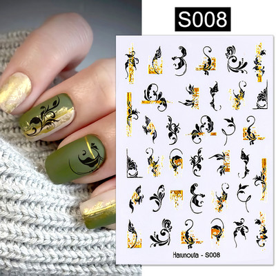 Harunouta Marble Blooming 3D Foil Αυτοκόλλητα νυχιών Χρυσό Bronzing Leaf Flower For Nail Art Design Ανοιξιάτικες χαλκομανίες Διακόσμηση μανικιούρ