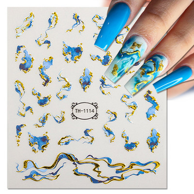Harunouta Marble Blooming 3D Foil Αυτοκόλλητα νυχιών Χρυσό Bronzing Leaf Flower For Nail Art Design Ανοιξιάτικες χαλκομανίες Διακόσμηση μανικιούρ
