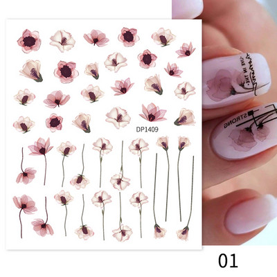 Harunouta Marble Blooming 3D Foil Αυτοκόλλητα νυχιών Χρυσό Bronzing Leaf Flower For Nail Art Design Ανοιξιάτικες χαλκομανίες Διακόσμηση μανικιούρ